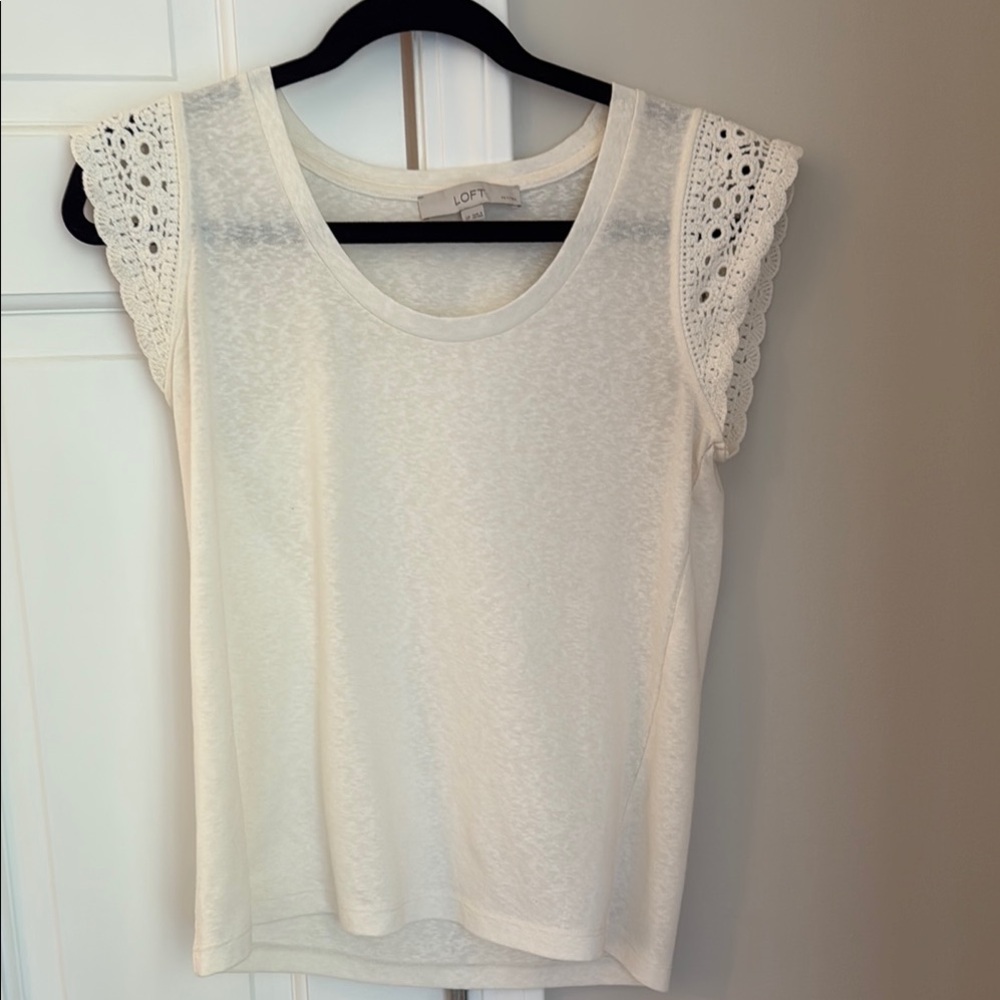 LOFT Cream Cap Sleeve Embellished Blouse